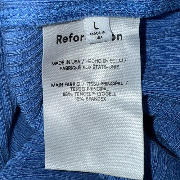 Reformation Ribbed Knit Midi Dress with Spaghetti Straps Stretch Blue Size Large - Picture 6 of 6